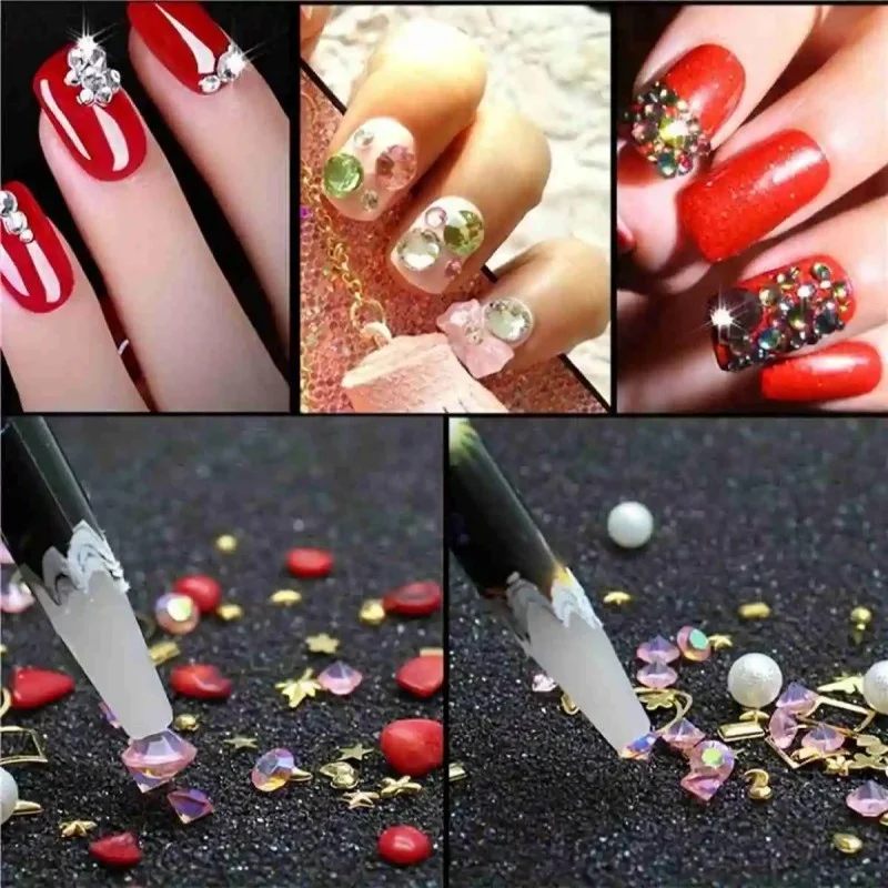 1/3/5/10 Stück Nagelkunst-Dotting-Stift, Strass-Picker, selbstklebender Wachsstift, kontaktloses Aufnahmewerkzeug für Edelstein-Accessoires – Detail 2