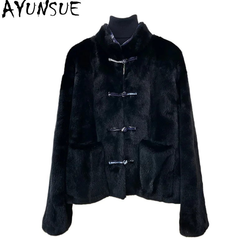 

AYUSNUE Высококачественная натуральная норковая шуба для женщин 2026: Теплая зимняя одежда, цельные норковые шубы для женщин, с воротником-стойкой, Шуба Женская