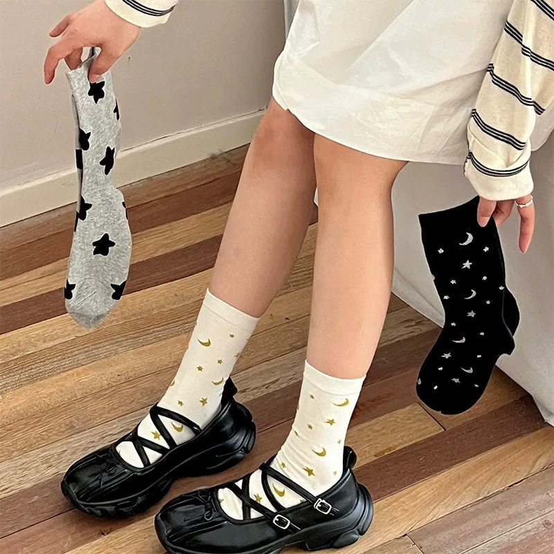 1/5 pairs New Spring Autumn Fashion Versatile Long Socks Comfortable Casual Women's Socks Simple Sweat-Absorbing Mid-Calf Socks