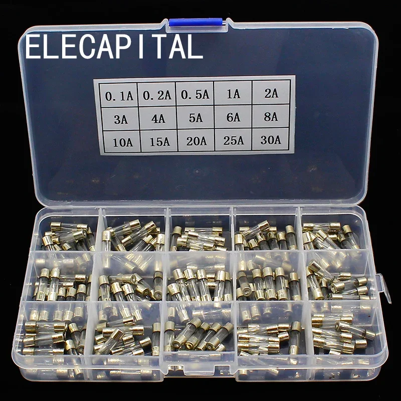 15Kinds 150pcs 5*20 Bezpieczniki szklane szybkozrywalne Bezpieczniki szklane samochodowe Różne zestawy 5X20 z pudełkiem Bezpieczniki domowe 0.1A-30A