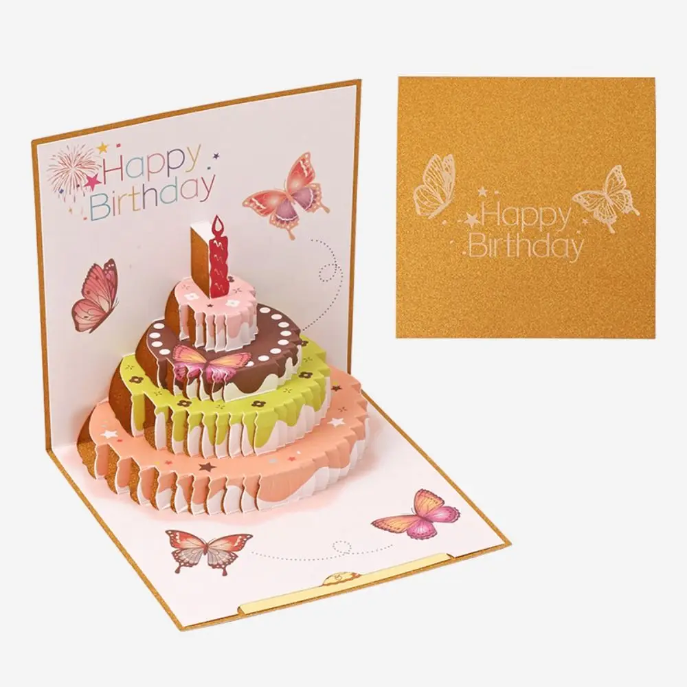

Gifts 3D Happy Birthday Greeting Card DIY Pop Up Birthday Cake Message Card Cartoon Handmade Fold Post Cards Party