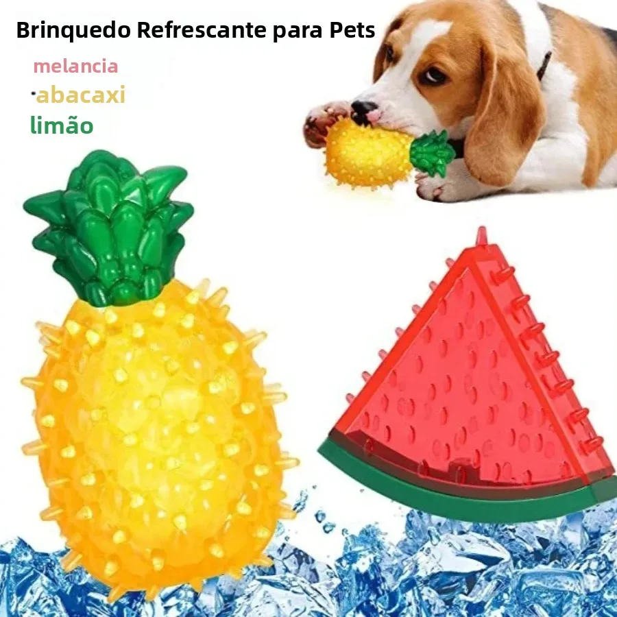 Brinquedo Refrescante para Pets, Brinquedo Reutilizável para Cães e Gatos, Brinquedo de Verão em Forma de Fruta Congelada Durável como Melancia, Abacaxi e Limão