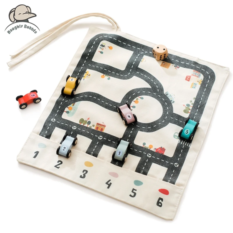 Wooden Baby Montessori Toys Baby Car Traffic Road Map Canvas Desktop Mat Game Parent-child Puzzle Educational Montessori Toys