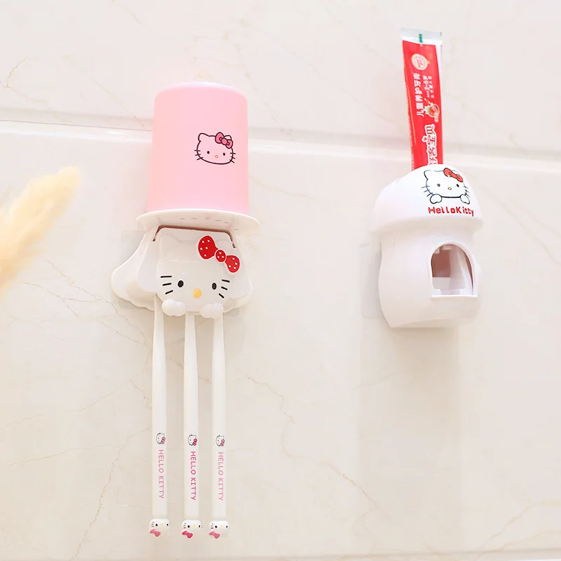 

Sanrio Hello Kitty Cartoon Toothbrush Holder Wash Cup Set Anime Bath Style Kawaii KT Cat Toothbrush Storage Cup Girls Gifts