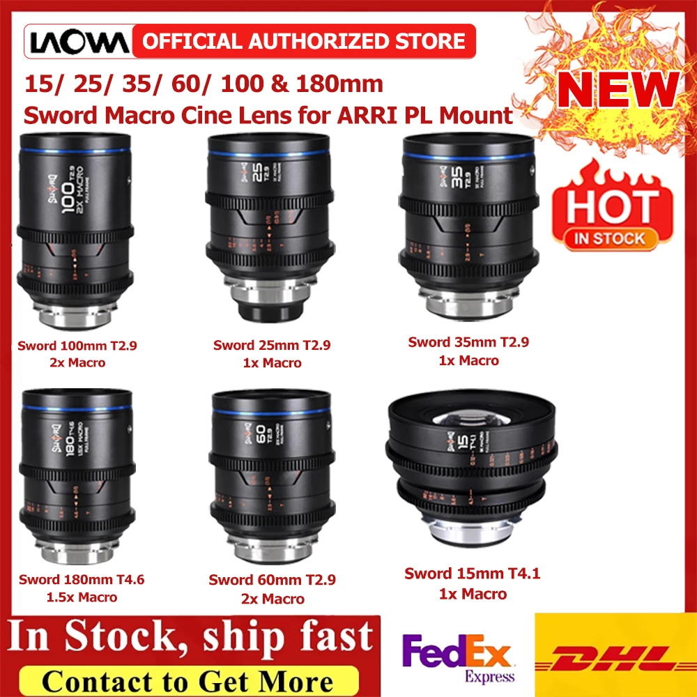 Venus Optics Laowa Sword 15mm T4.1 25mm 35mm 60mm 100mm T2.9 180mm T4.6 Full Frame Macro Cine Lens for ARRI PL