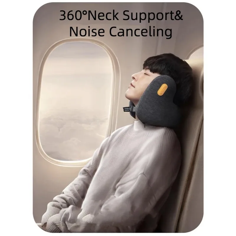 Cuscino da viaggio per aereo con paraorecchie con cancellazione del rumore, cuscino per il collo da viaggio in memory foam, 360 ° Supporto per il collo per aerei, automobili, uffici