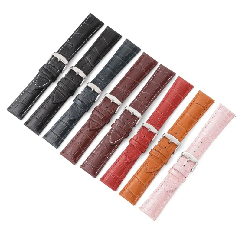 

20mm 22mm Quick Release Bamboo Joint Cowhide Leather Watch Strap Stainless Steel Pin Watch Buckle Wristband Accessory with Tool