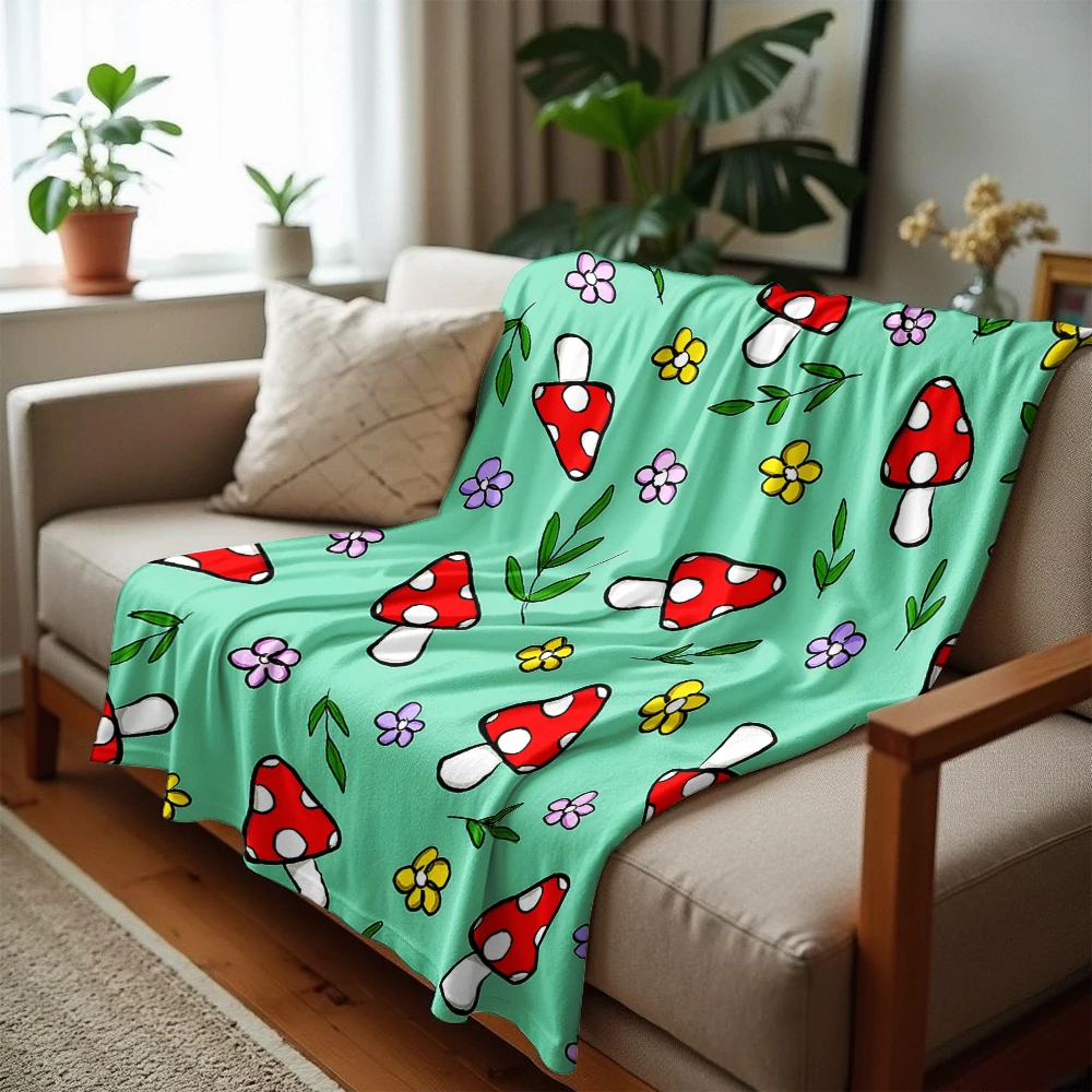 Cute Red Spotted Mushroom Floral Anime Cartoon Flannel Blanket Soft Warm Throw for Bedroom Sofa Car Kids Holiday Gift