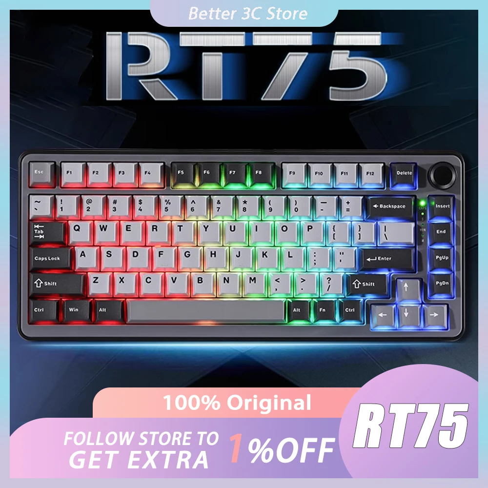 Yunzii RT75 Wired Magnetic Switch Keyboard 82 Keys Hot-Swap Keyboard Adjustable Key Range Custom Gamer Keyboard Gaming Keyboard