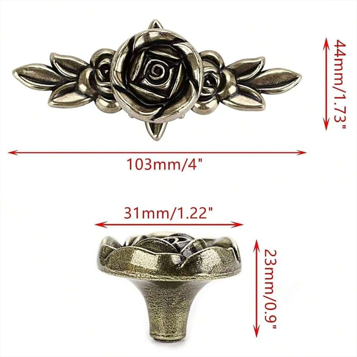 4-piece retro rose shaped drawer handle set: suitable for dressing tables, bedside tables, wardrobes, and cabinet doors in class