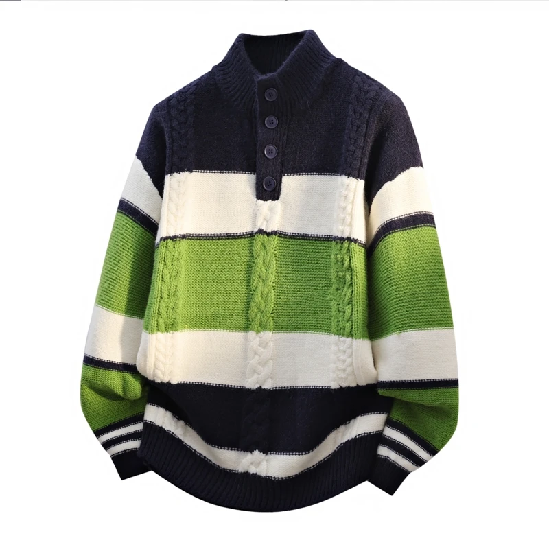 Luxus Herren neue Herbst Winter lange Ärmel Strickpullover Stehkragen Knopf Jacquard warm halten Pullover Mode Freizeit Trend Tops