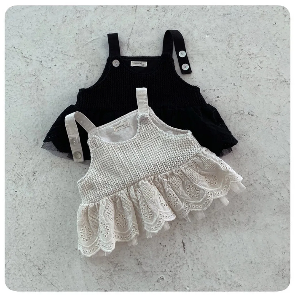 Korean Version Instagram Spring and Autumn Collection New Camisole Lace Top Fishing Net Camisole Solid Color White Princess