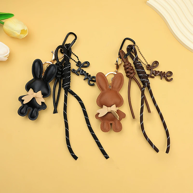 Stylish PU Leather Rabbit Pendant Keychain Bag Charm Hanging -Fashionable & Fun Accessory for Bags