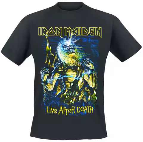 Iron Maiden Live After Death T-Shirt Men's Black Metal Band Graphic Tee Eddie Classic Print Casual Top