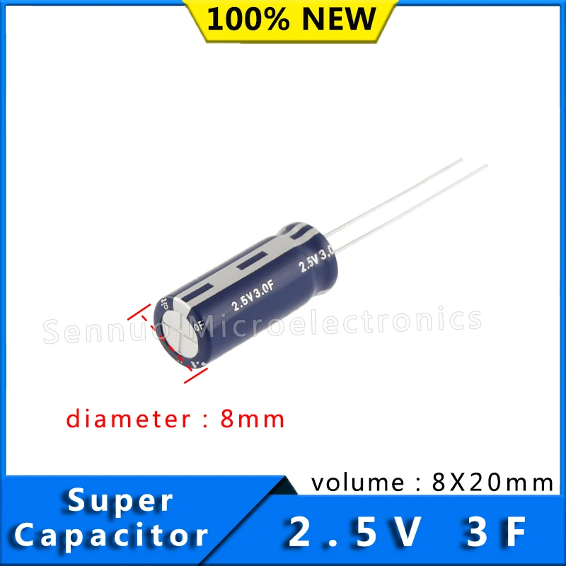 NEW 2.5V 3F HB supercapacitorsCylindrical cells HB0820-2R5305-R farah capacitance Low ESR high power density 2.5V 3F 8x20mm