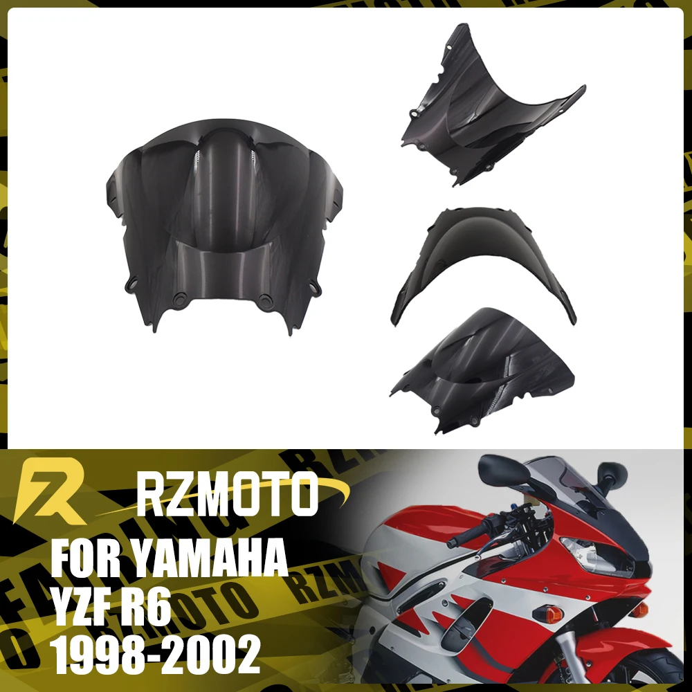 

Motorcycle Accessories Windshield For YAMAHA YZF-R6 1998-2002 1999 2000 2001 Front Double Bubble Wind Deflector Windscreen Black