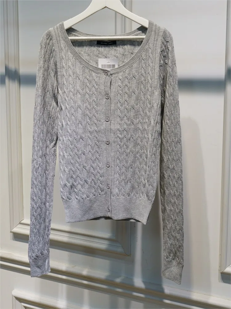 그레이 트위스트 플라워 슬림 가디건 여성 스트리트웨어 신상 솔리드 O넥 싱글 브레스티드 가을 스웨터 귀여운 캐주얼 달콤한 니트웨어