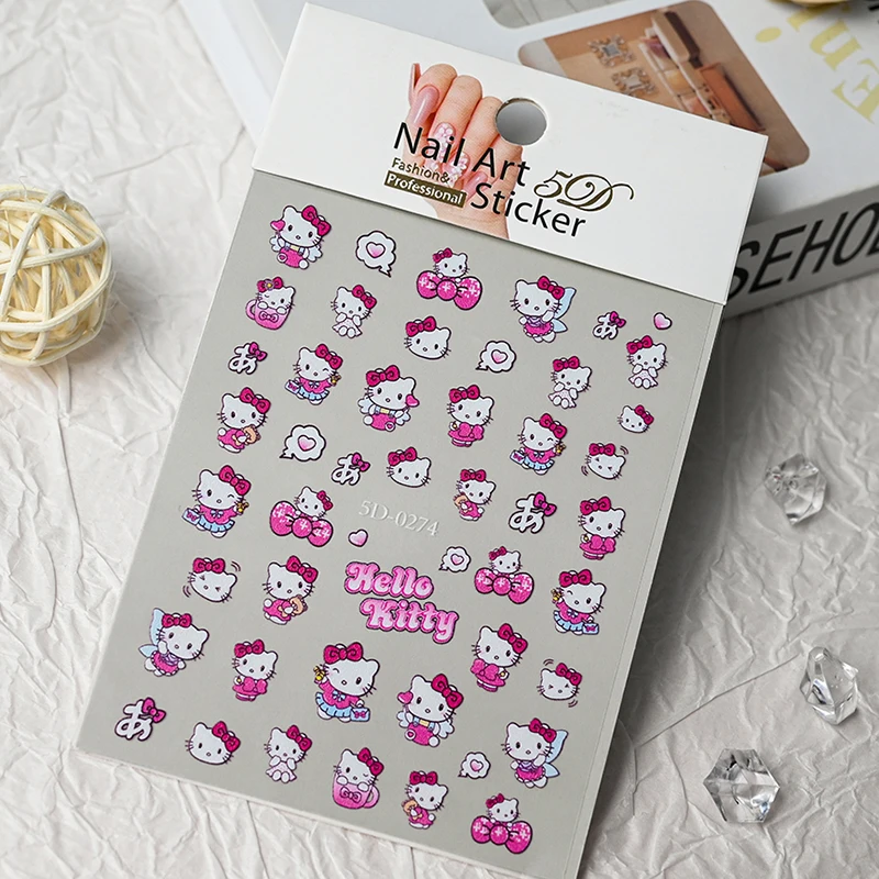 5D Navidad Rosa-Rojo dibujos animados Hello Kitty pegatinas de uñas Kawaii multi-expresión Kitty/Kuromi calcomanía de uñas DIY chica manicura deslizador