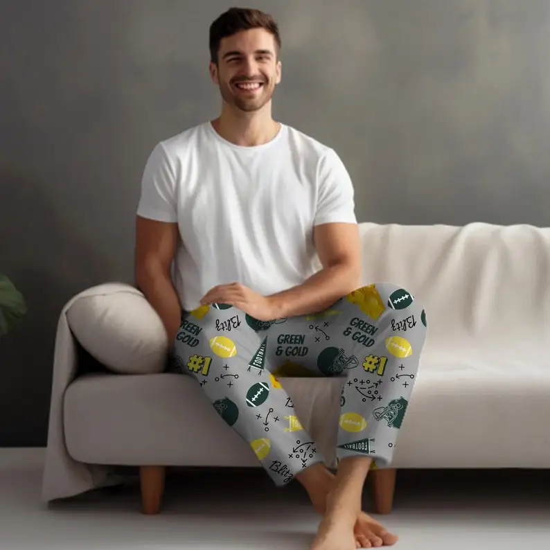 Men's Sleepwear with Full Printed Patterns Color Splicing 3D Sleepwear Men's and Women's Matching Pants Soft and Skin Friendly