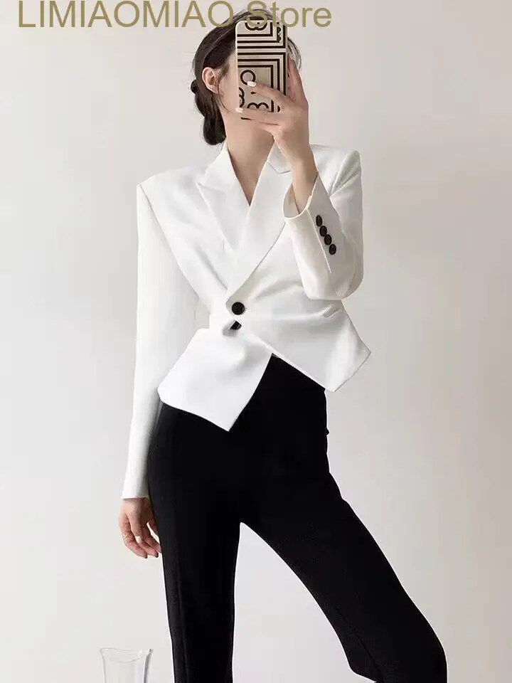 Blazer de escritório feminino cropped, jaqueta streetwear, estilo de alta moda, novo