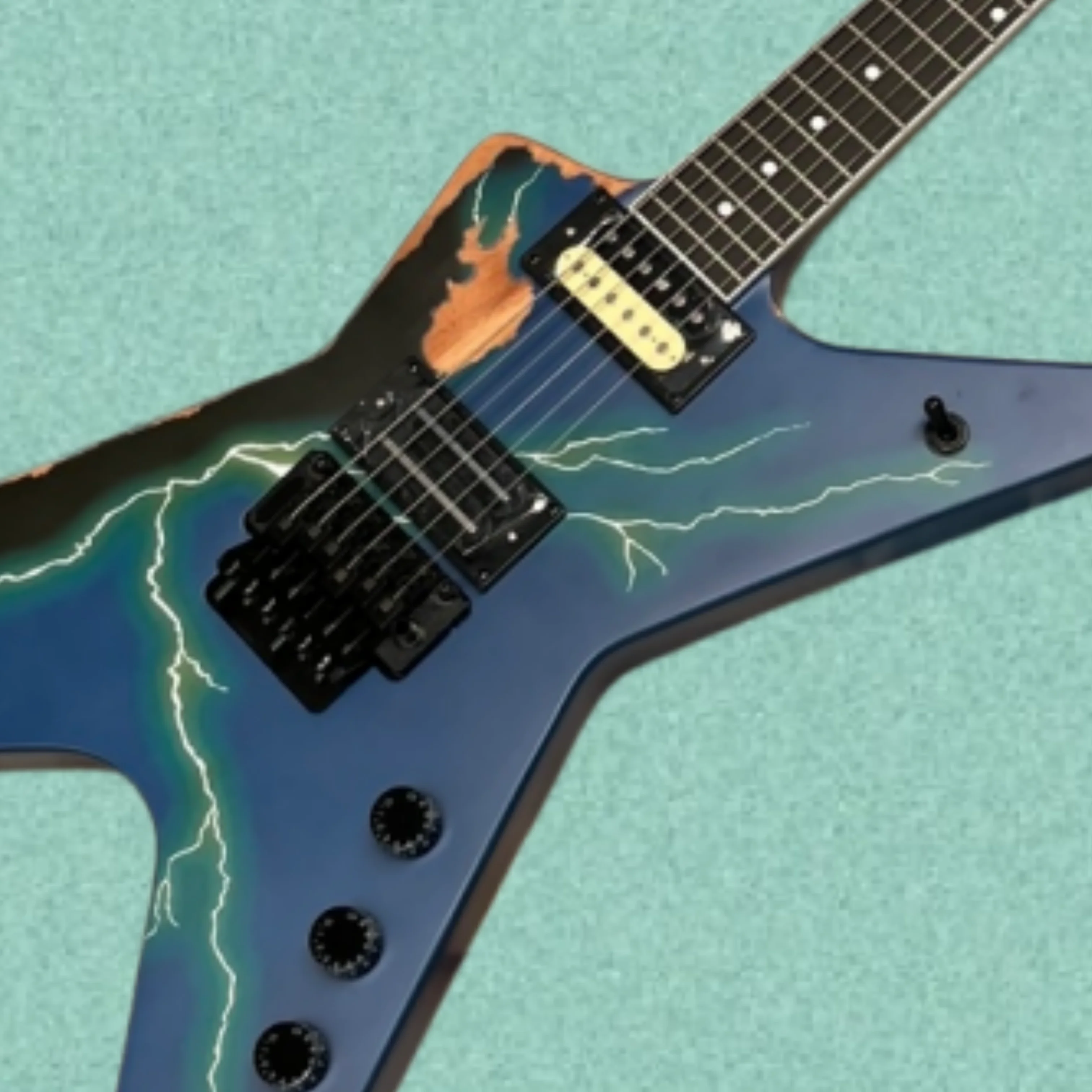 6string blue distressed electric guitar with mahogany body and multi-knob volume control guitars,ideal Rock performance guitarra