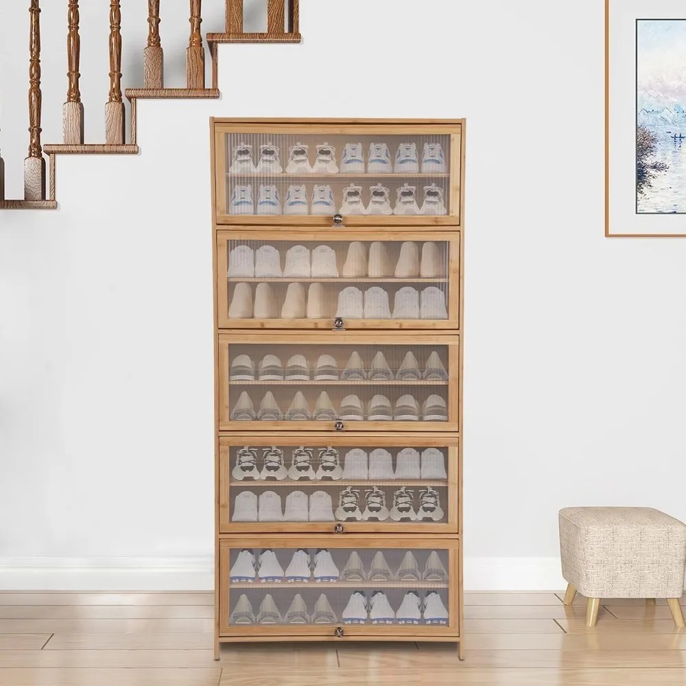 아크릴 도어가 있는 대나무 신발 수납장 - 가정용 10단 독립형 신발 정리대