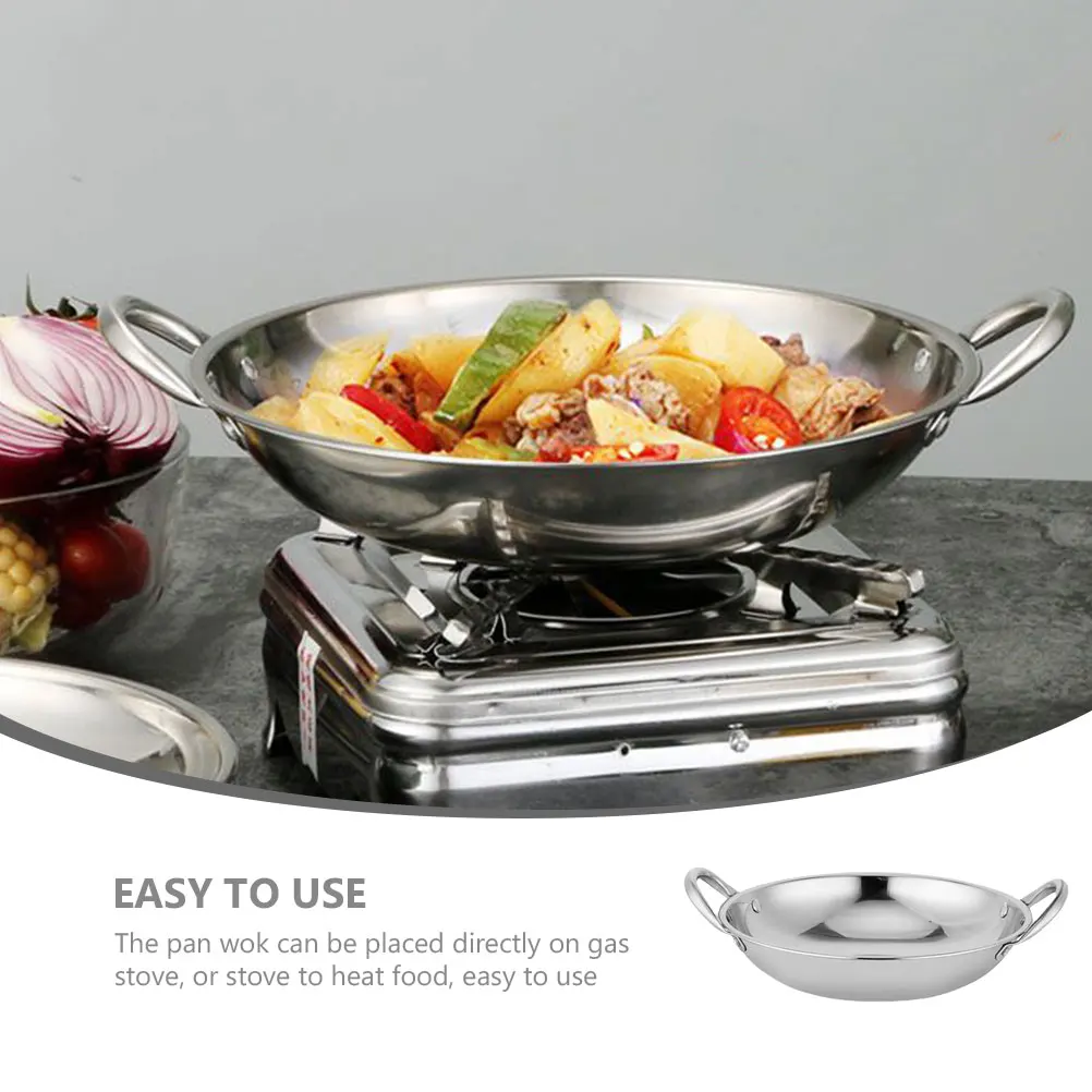 

Stainless Steel Wok Pan 28Cm Round Bottom Hot Pot For Home Kitchen Camping Korean Ramen Cooking Household Cookware