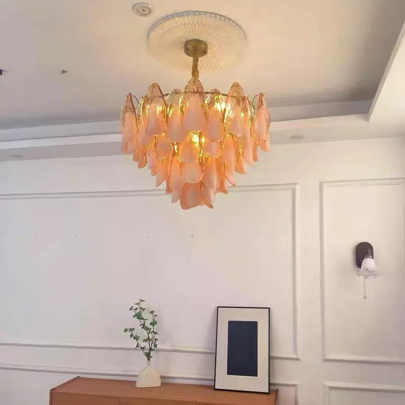 

Luxury American Italian French Chandelier 2025 Petal Shape Glass Pendant Lamp Dimmable Adjustable Ceiling Luster