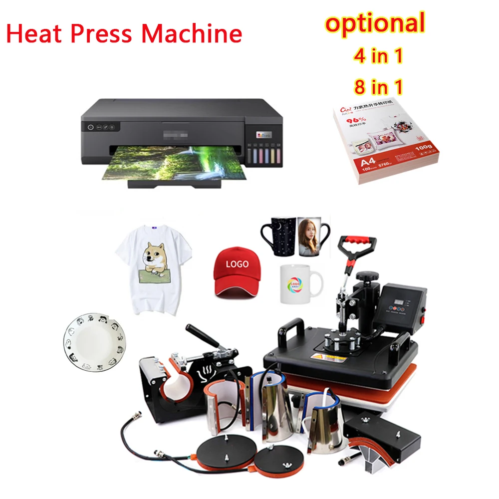 LY 8 in 1 Combo Sublimation Printer 4 in 1 Mini Heat Transfer Press Machine for DIY Cap Mug Plate T-Shirts Bottle Phone Case