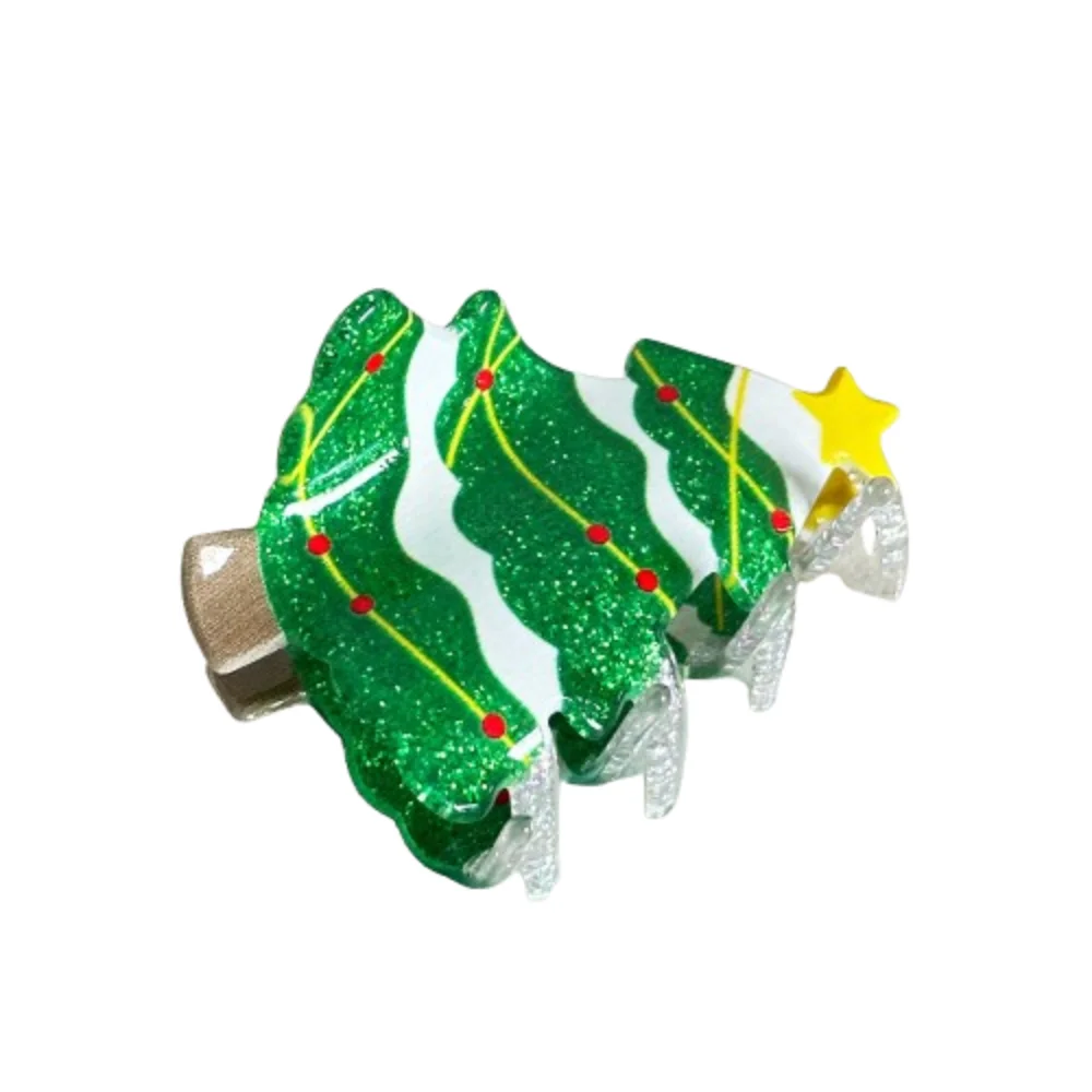 

Fashion Acrylic Santa Claus Shark Clip Glitter Snowhouse Christmas Tree Hair Claw Bell Sweet Cartoon Hair Grab Clip Festival