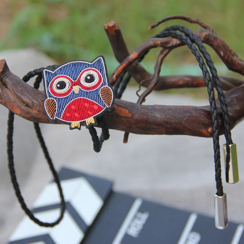 Original design bolotie Colored  Owl embroidery bolo tie for men personality neck tie fashion accessory
