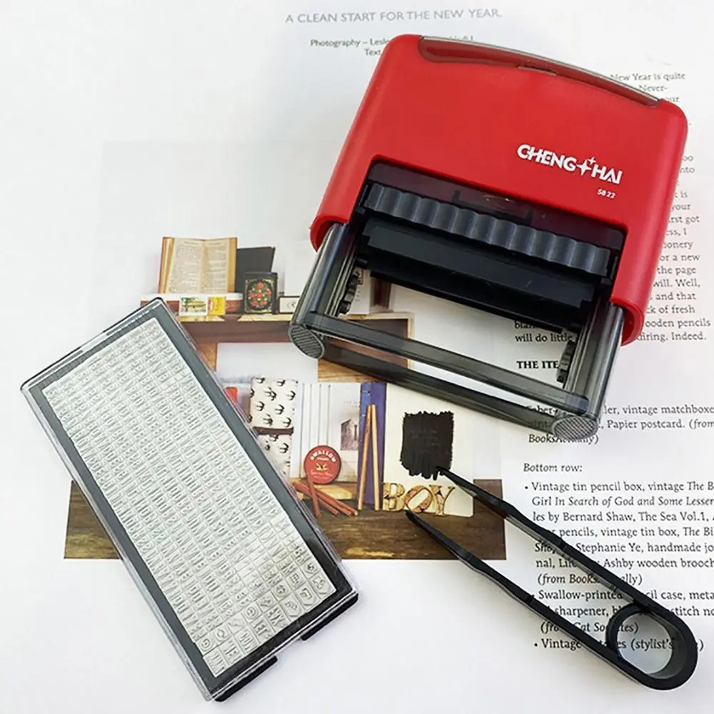Automatic Ink Return DIY Stamp Kit Plastic Multi-size Self Ink Stamp Set Red Black Letters Plate Monogram Printing Stamp
