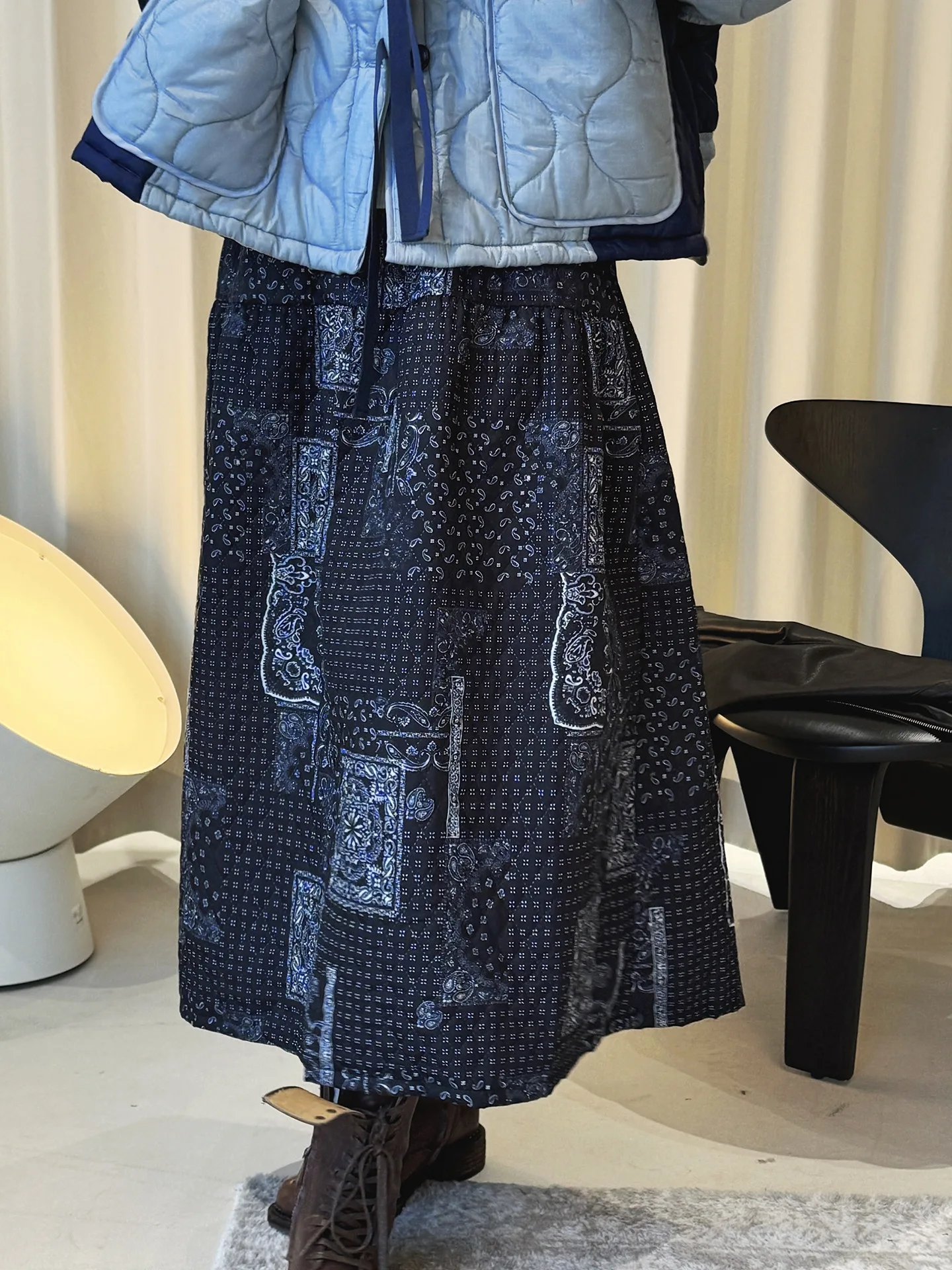 

Зимняя новая японская ретро модная полуюбка с цветком кешью и эластичной резинкой на талии, свободная и утягивающая длинная юбка для женщин