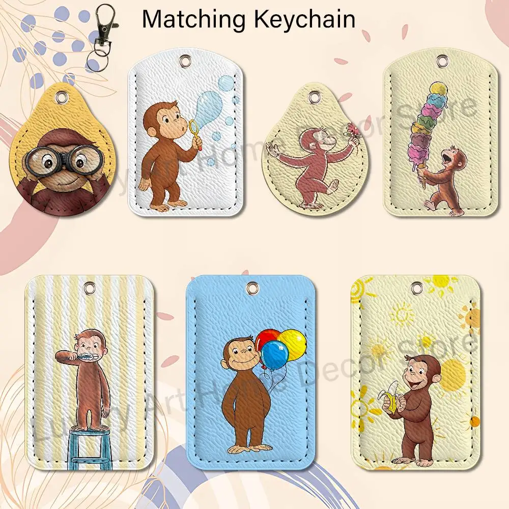 Monkey C-Curious Cute G-George Premium PU Leather Card for Daily Use Holder Card Case with Metal Carabiner Customizable Design
