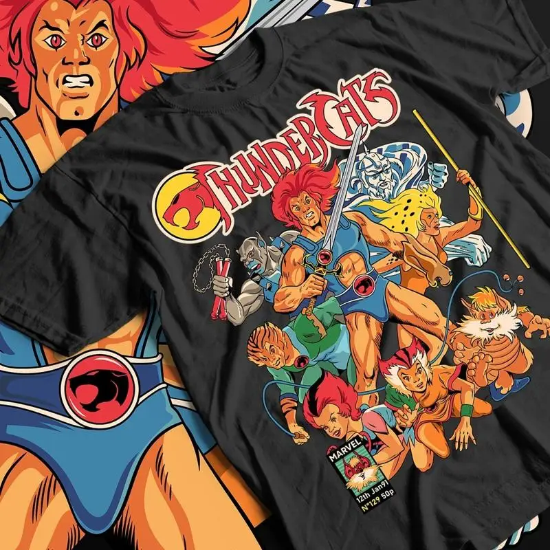 

Футболка с аниме Thundercats, винтажная ретро-мультфильм 80-х годов, анимационный вентилятор