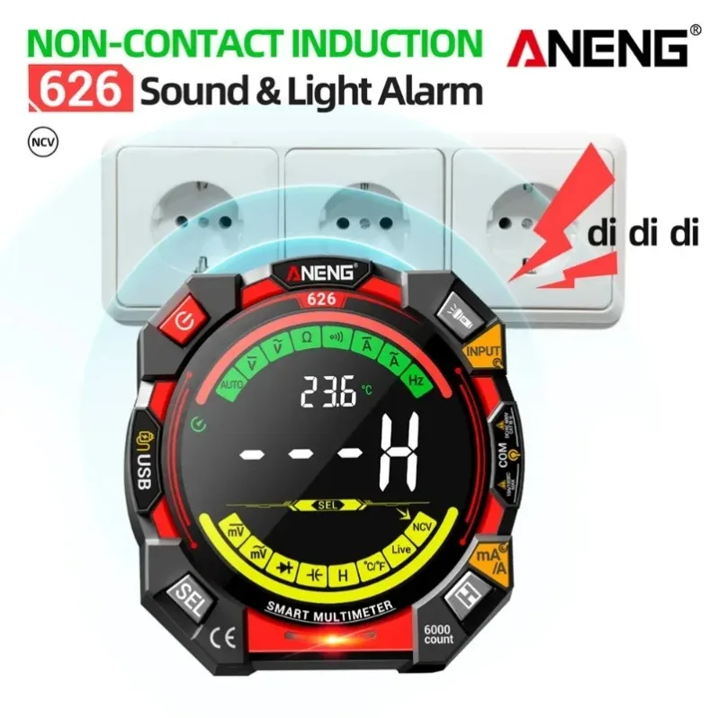 

ANENG 626 Mini Multimeter 7MHz AC/DC Voltage Current Detector 20mF VA Color Resistance Meter Test 600V USB Rechargable Tools
