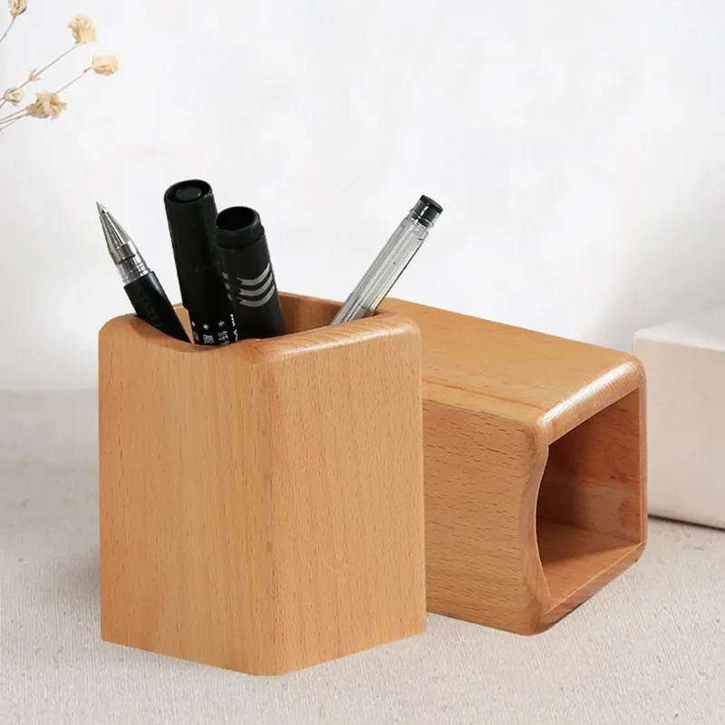 1Pcs Desktop Organizer Natural Wood Wooden Pen Holder Chinese Hollow Carved Holder For Desk Pen Pencil Storage