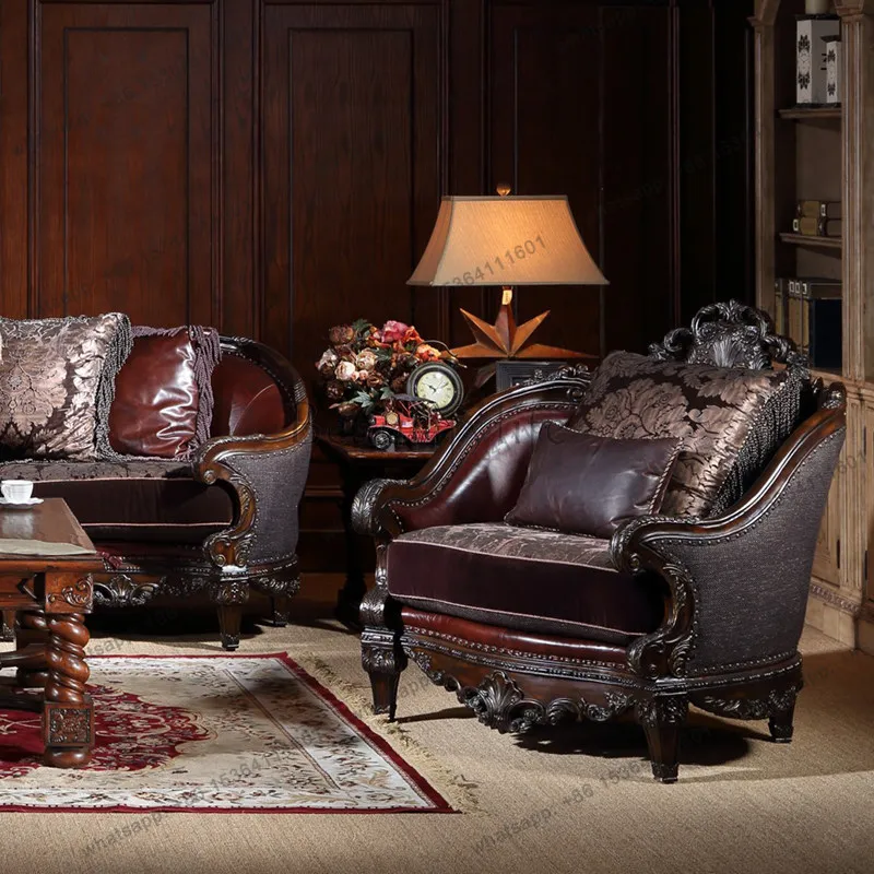 

European classical leather sofa leather cloth combination high-end all solid wood sofa 124 people furniture