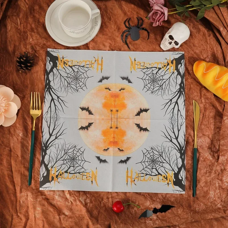 20pcs 33cm 2Layer New Halloween Bat Pattern Napkins Hot Selling Native Wood Pulp Party Decoration Tissue DIY Decoupage Paper