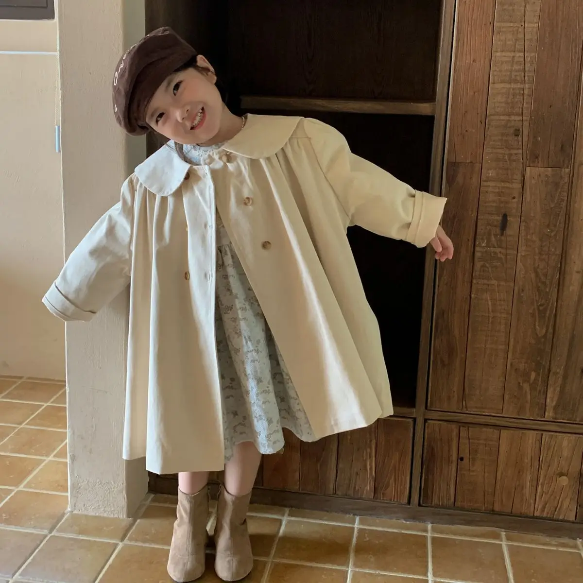 Trench Coat Spring New Korea Childrens Clothing Korean Advanced Sense Loose Middle Length Girls Windbreaker Turn Down Collar