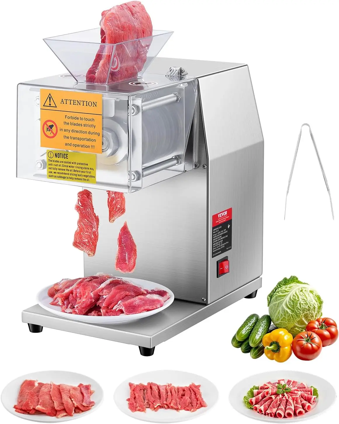 850W Meat Slicer, Commercial Meat Cutting Machine, Stainless Steel, 5 mm Thickness, Detachable Blades, Electric Food Slicer for