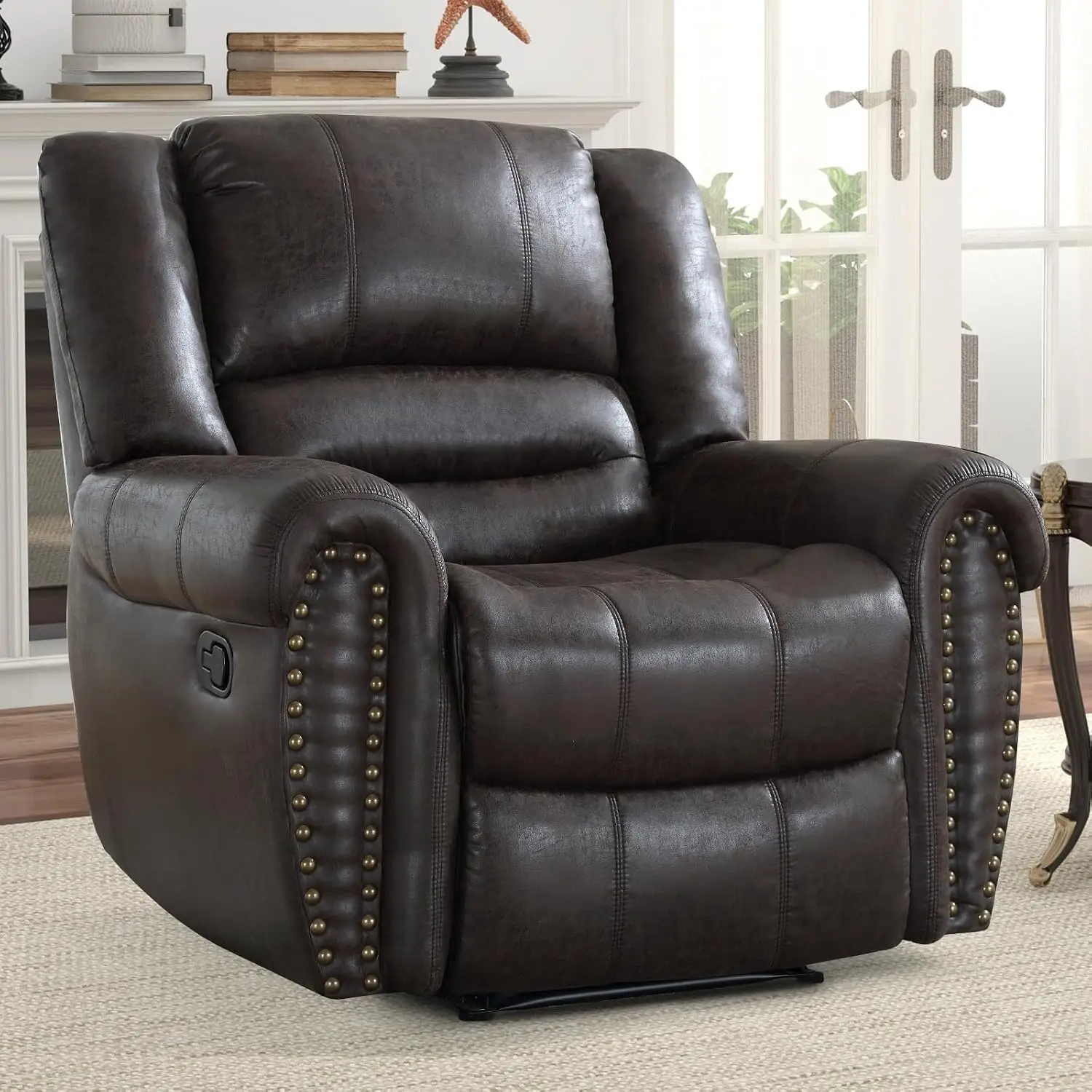 Leather Recliner Chair Heavy Duty Manual Reclining Single Lounge Sofa Living Room Home Theater Dark Grey, Customized