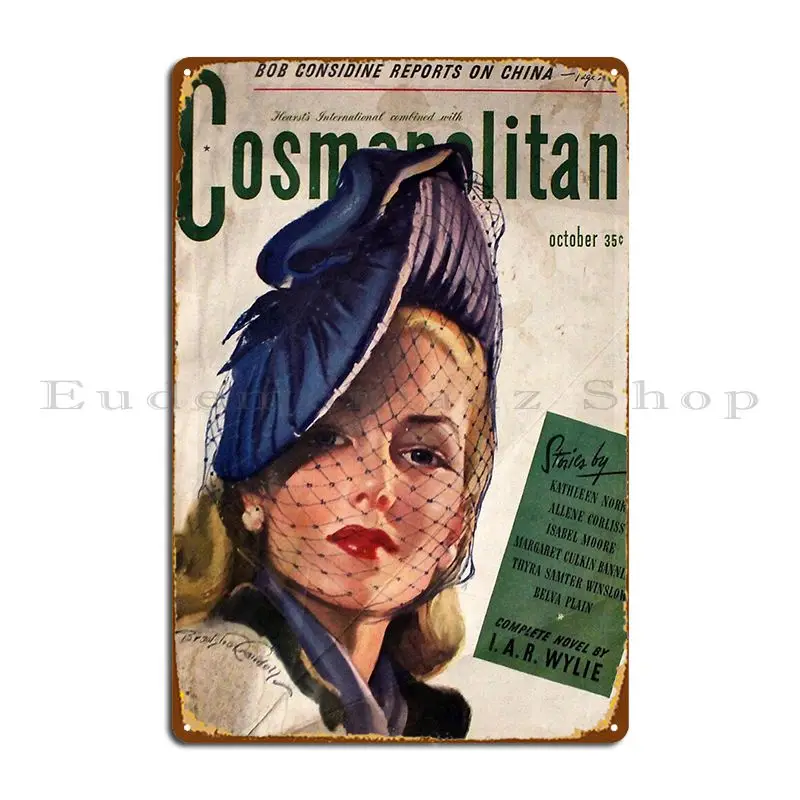 Revista Cosmopolitan 1945 Bradshaw Crandell, letrero de Metal, Mural, placas de cine, garaje, cartel de estaño personalizado