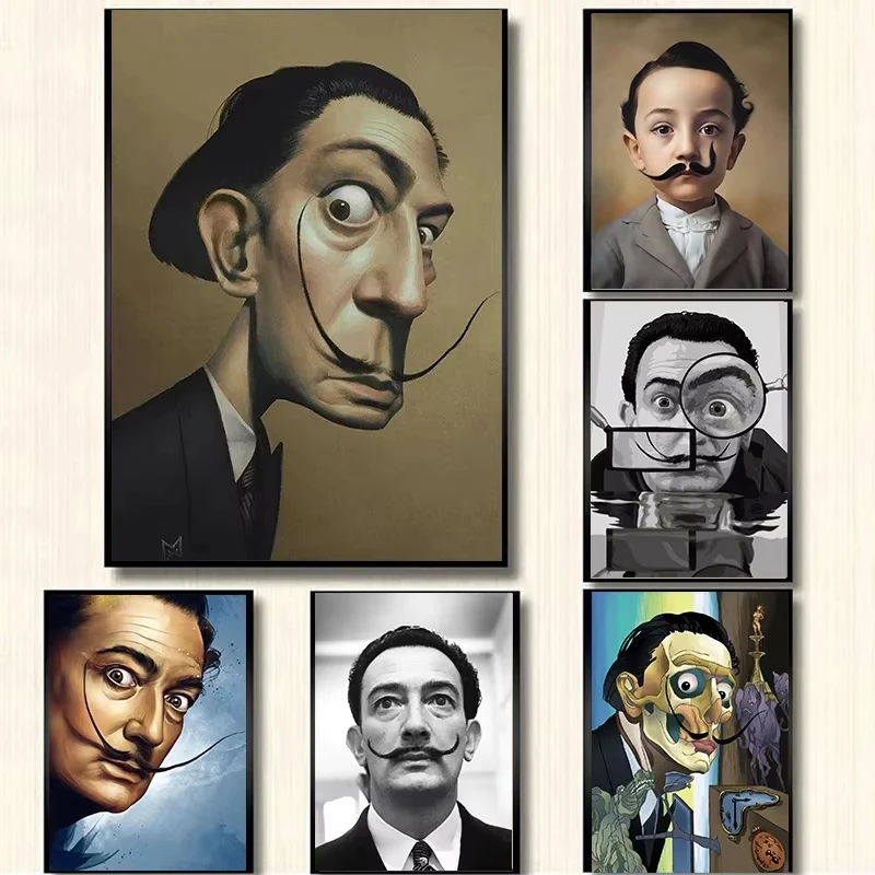 Salvador Dali Funny Portrait Poster Canvas Painting Nordic and Prints Wall Art Pictures for Living Room Salon Home Decor Guadors