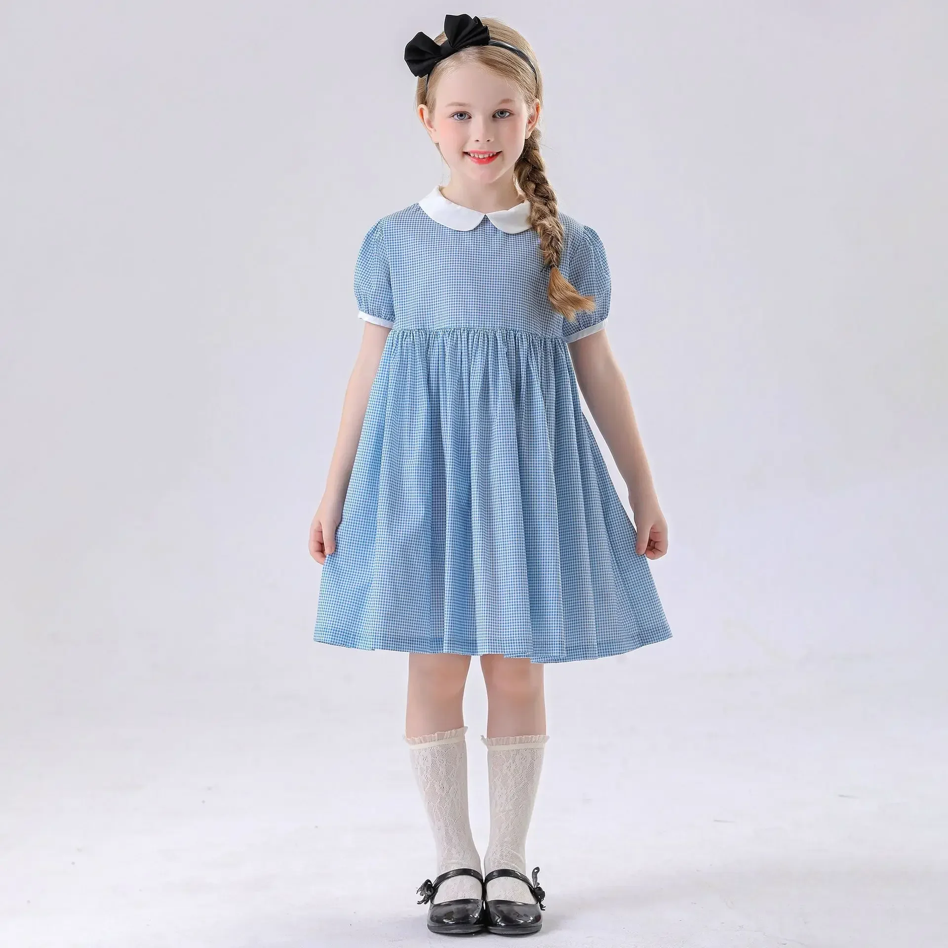 Wizard of Oz Dorothy Children Cosplay Costume Girl Blue White Plaid Princess Dress Traditional Oktoberfest Dirndl Maid Outfit