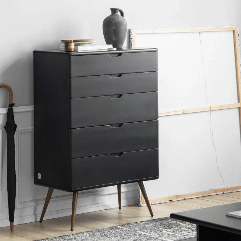 Chest of Drawers Cherrywood Solid Wood Nordic Modern Black Storage Chest of Drawers Bedroom Cabinet