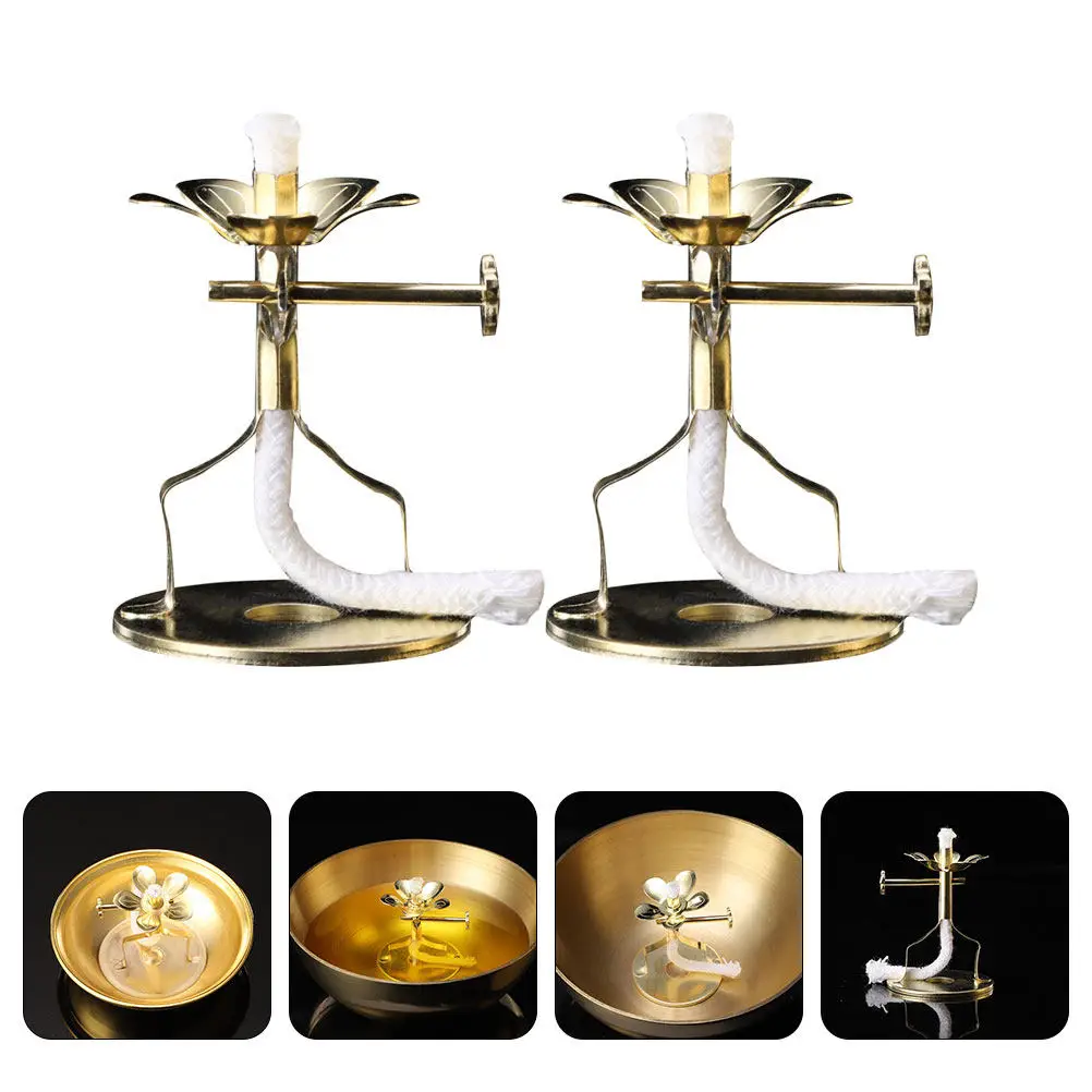 2Pcs Windproof Oil Lamp Wick Holder Premium Alloy Butter Lamp Stand Small Exquisite Base Buddhist Altar Supplies