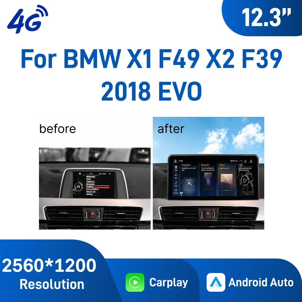 For BMW X1 F49 X2 F39 2018, EVO System Version, 12.3Inch Android Car Navigation , IPS Touch Screen, Wireless CarPlay