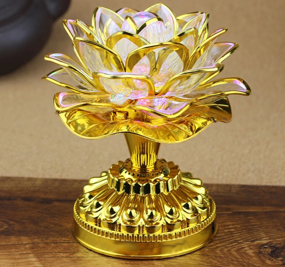 maquina de buda com lampada de led colorida e tomada material budista com bateria dupla de led flor de lotus decoracao romantica de casamento 01