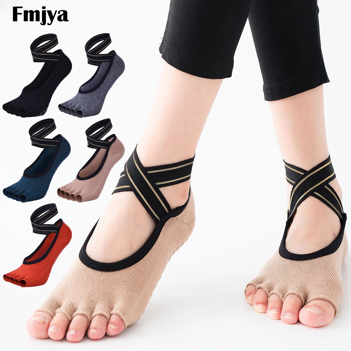 Full Five Finger Yoga Socks Silicone Pilates Barre Socks Fitness Sports Dance Slippers Half Toe Socks with Grips For Women Girls